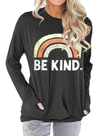 Load image into Gallery viewer, BE KIND Rainbow Pattern Print Loose Round Neck Long Sleeve Sweatshirt
