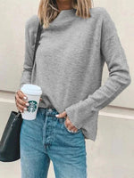 Load image into Gallery viewer, Casual high neck solid color long sleeve sweater
