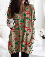 Cargar imagen en el visor de la galería, Autumn and winter new Christmas hedging long sleeve printed dress
