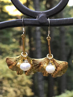 Load image into Gallery viewer, Baroque Pearls Embellished Ginkgo Leaf Earrings

