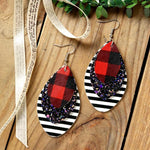 Load image into Gallery viewer, 3 Layered Plaid and Sequin Christmas Leather Earrings
