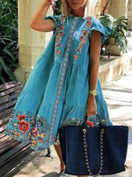 Cargar imagen en el visor de la galería, Blue A-Line Short Sleeve Crew Neck Dresses
