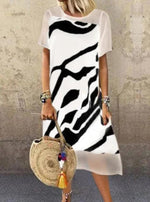 Cargar imagen en el visor de la galería, Black Casual Printed Short Sleeve Dresses
