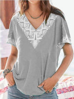 Load image into Gallery viewer, BOHO V NECK SHORT SLEEVE SHIRTS T-SHIRTS
