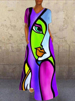 Cargar imagen en el visor de la galería, Blue A-Line Short Sleeve Printed Dresses
