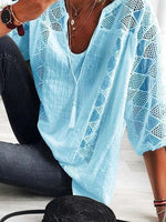 Load image into Gallery viewer, Casual Hollow Out Solid Drawstring V-neck T-shirt
