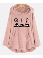 Load image into Gallery viewer, Cat Embroidered Fleece Loose Hooded Sweatshirt
