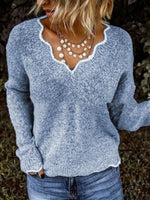 Load image into Gallery viewer, Casual Wave V-neck Solid Color Long Sleeved Sweater
