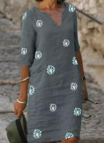 Cargar imagen en el visor de la galería, Casual Floral Shirt V-Neckline A-line Dress
