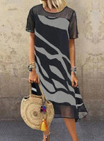 Cargar imagen en el visor de la galería, Black Casual Printed Short Sleeve Dresses
