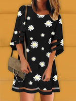 Cargar imagen en el visor de la galería, Black A-Line Floral Printed Casual Holiday Dresses
