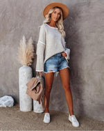 Load image into Gallery viewer, 2020 new solid color stitching long sleeve round neck loose flared sleeve sweater
