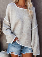 Load image into Gallery viewer, 2020 new solid color stitching long sleeve round neck loose flared sleeve sweater
