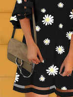 Cargar imagen en el visor de la galería, Black A-Line Floral Printed Casual Holiday Dresses
