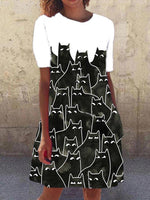 Cargar imagen en el visor de la galería, Black Crew Neck Short Sleeve Animal A-Line Dresses
