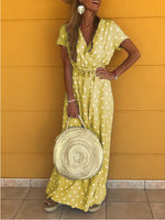 Cargar imagen en el visor de la galería, Bohemia V-Neck Polka Dot Elastic Waist Maxi Dress

