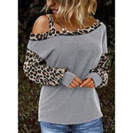 Load image into Gallery viewer, Animal Print One-Shoulder Long Sleeves Casual T-shirts
