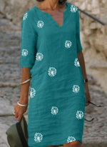 Cargar imagen en el visor de la galería, Casual Floral Shirt V-Neckline A-line Dress
