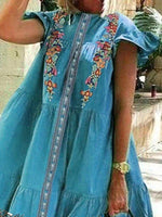 Cargar imagen en el visor de la galería, Blue A-Line Short Sleeve Crew Neck Dresses
