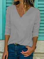 Load image into Gallery viewer, Brief V Neck Long Sleeve Plain Casual T-Shirts
