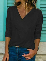 Load image into Gallery viewer, Brief V Neck Long Sleeve Plain Casual T-Shirts
