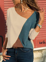 Load image into Gallery viewer, Asymmetric Neck  Patchwork  Contrast Stitching Sweatshirts T-shirts
