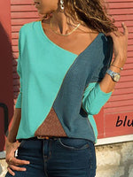 Load image into Gallery viewer, Asymmetric Neck  Patchwork  Contrast Stitching Sweatshirts T-shirts
