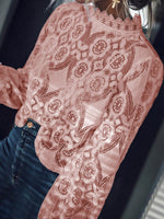 Load image into Gallery viewer, Band Collar Decorative Lace Lace Plain Blouses  | ZDT
