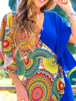 Cargar imagen en el visor de la galería, Blue V Neck Holiday Printed Swing Dresses
