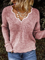 Load image into Gallery viewer, Casual Wave V-neck Solid Color Long Sleeved Sweater
