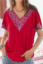 Load image into Gallery viewer, BOHO V NECK SHORT SLEEVE SHIRTS T-SHIRTS
