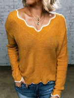 Load image into Gallery viewer, Casual Wave V-neck Solid Color Long Sleeved Sweater
