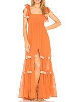 Cargar imagen en el visor de la galería, Bow Tie Strap High Slit Vacation Maxi Dress
