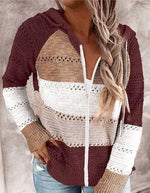 Load image into Gallery viewer, Casual Hollow Out Full-Zip Hoodie Sweater
