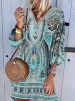 Cargar imagen en el visor de la galería, Bohemian V-neck Long Sleeve Printed Casual Dress
