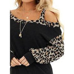 Load image into Gallery viewer, Animal Print One-Shoulder Long Sleeves Casual T-shirts
