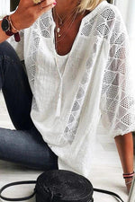 Load image into Gallery viewer, Casual Hollow Out Solid Drawstring V-neck T-shirt
