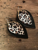 Load image into Gallery viewer, Black and Leopard Leather Earrings
