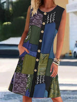 Cargar imagen en el visor de la galería, Black Crew Neck Tribal Sleeveless Paneled Dresses
