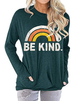 Load image into Gallery viewer, BE KIND Rainbow Pattern Print Loose Round Neck Long Sleeve Sweatshirt
