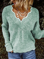 Load image into Gallery viewer, Casual Wave V-neck Solid Color Long Sleeved Sweater
