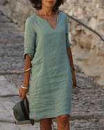 Cargar imagen en el visor de la galería, Casual Solid Tunic V-Neckline Shift Dress
