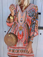 Cargar imagen en el visor de la galería, Bohemian V-neck Long Sleeve Printed Casual Dress
