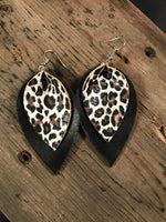 Load image into Gallery viewer, Black and Leopard Leather Earrings
