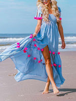 Cargar imagen en el visor de la galería, Bow Tie Strap High Slit Vacation Maxi Dress
