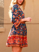 Cargar imagen en el visor de la galería, Bohemian Style V-Neck 3/4 Sleeves Floral Dresses
