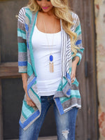 Load image into Gallery viewer, Autumn Asymmetrical  Striped Long Sleeves Cardigan
