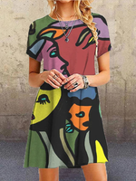 Cargar imagen en el visor de la galería, Casual A-Line Short Sleeve Abstract Dresses
