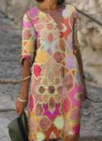 Cargar imagen en el visor de la galería, Casual Color Block Tunic V-Neckline A-line Dress
