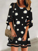 Cargar imagen en el visor de la galería, Black A-Line Floral Printed Casual Holiday Dresses
